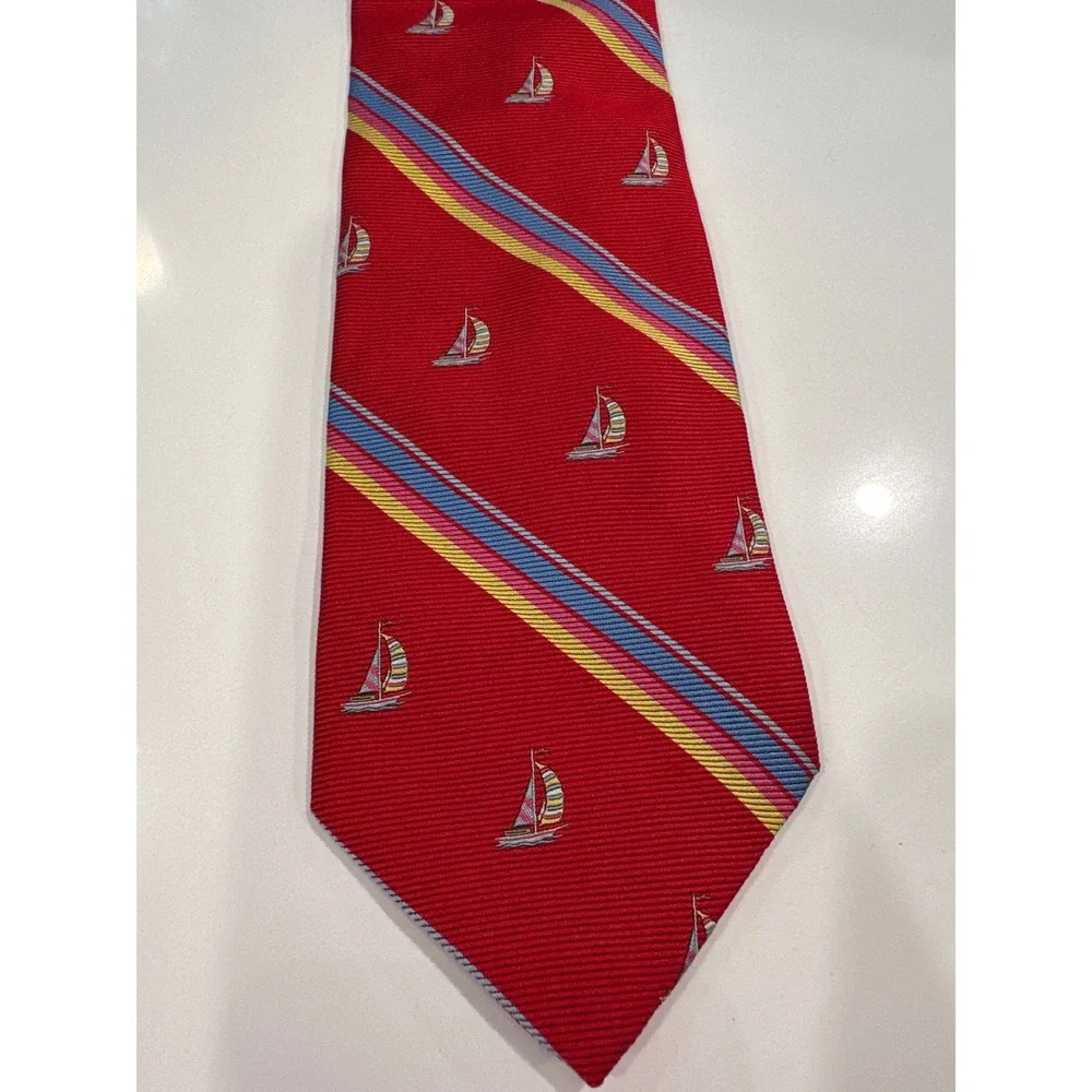 Brooks Brothers Makers Red Sailboat Repp‎ Stripe Silk Tie Woven in England USA